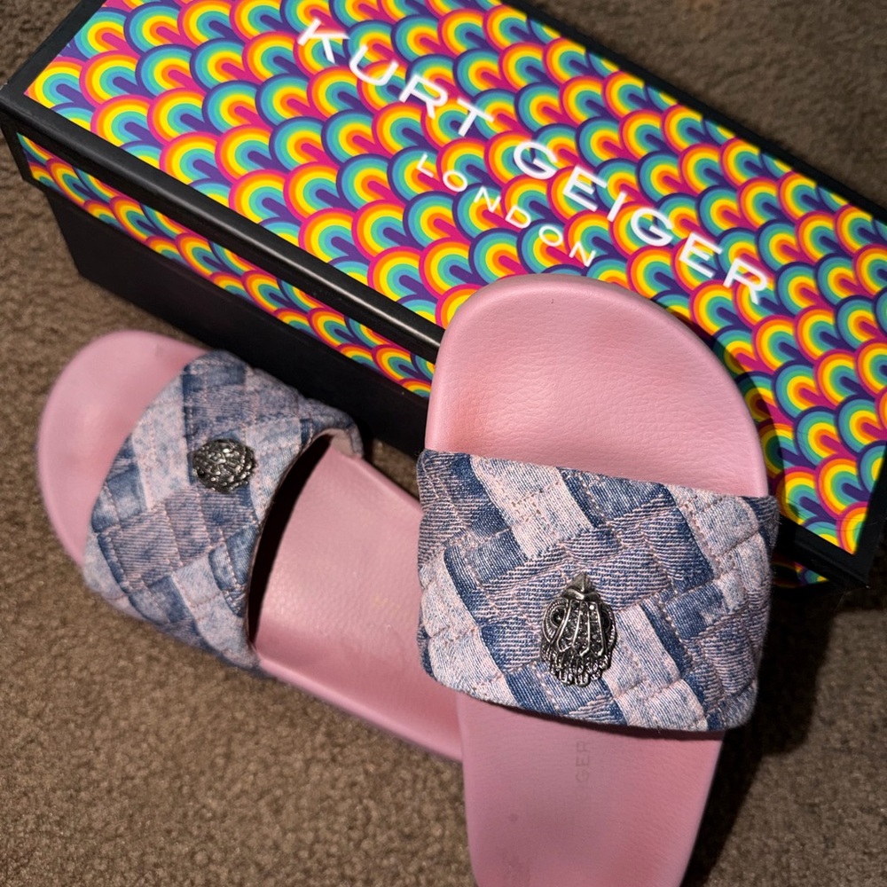 Kurt Geiger Pink and Blue Woven Slides